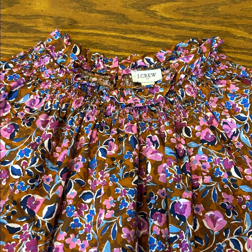 J. Crew Floral Print Smocked-Neck Top